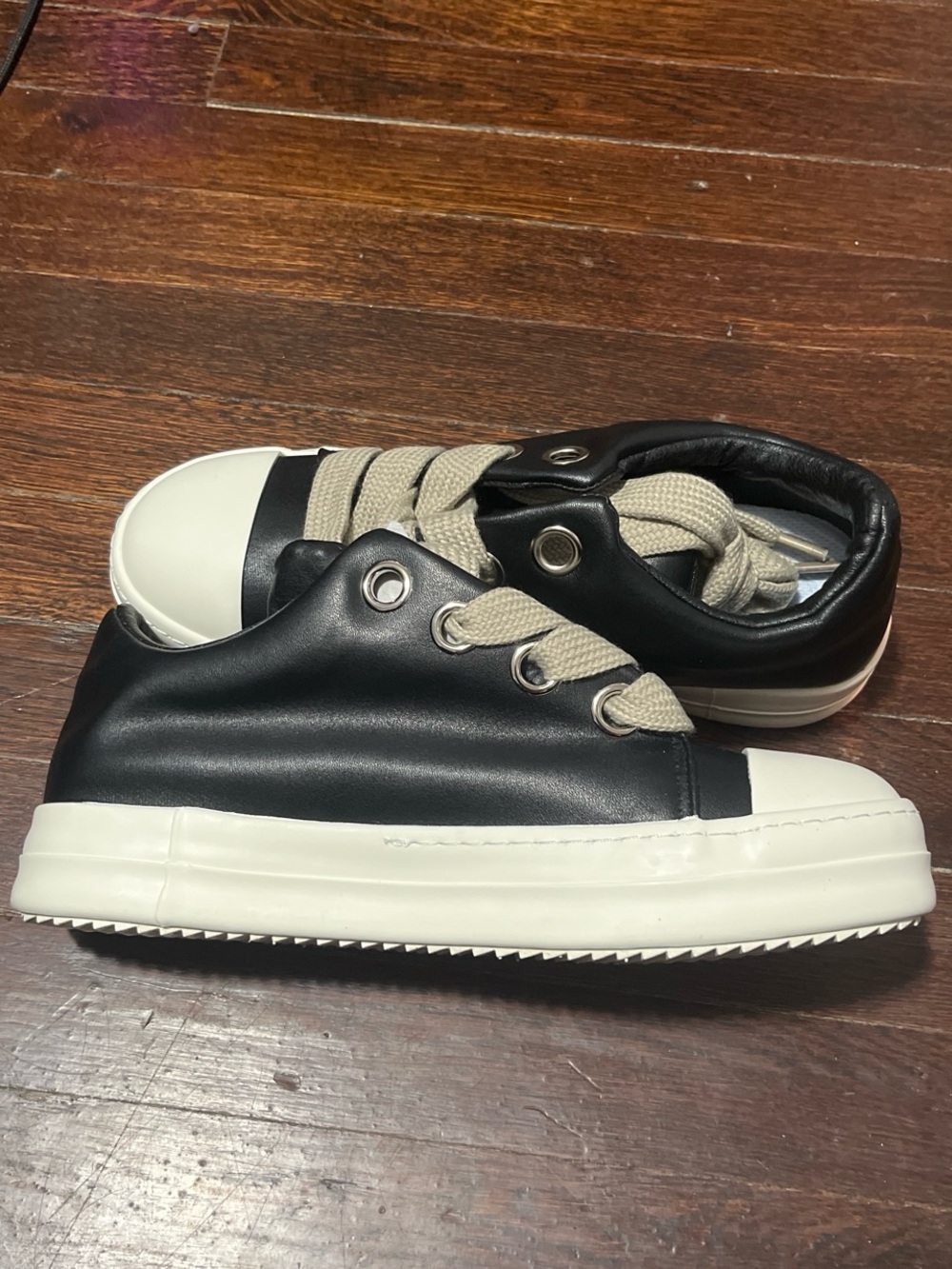 Rick Owens Kids Black and Cream Low-Top Sneakers with Wide Laces